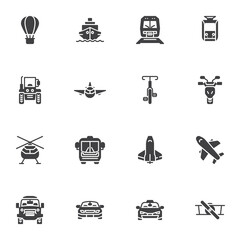 Transport front view vector icons set, modern solid symbol collection, filled style pictogram pack. Signs, logo illustration. Set includes icons as airplane, railway train, bicycle, motorcycle, car