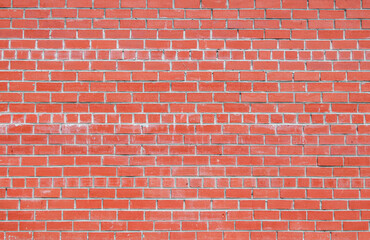 Full frame modern red bricks wall abstract background for poster, collage in grunge, urban, loft style with copy space