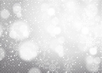  realistic falling snow or snowflakes. Isolated on transparent background - stock vector.