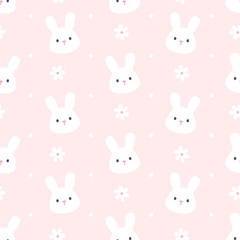 Cute rabbit and flower seamless pattern background