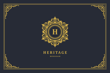 Luxury vintage ornament logo monogram crest template design vector illustration