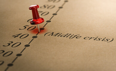 Psychological concept. Midlife crisis.