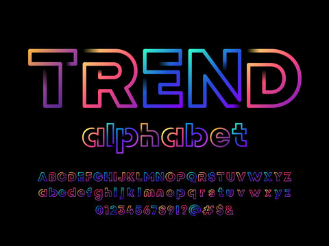 Colorful line style alphabet design with uppercase, lowercase, numbers and symbols
