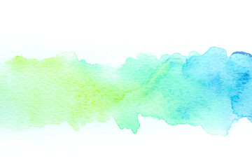 Gradient of green and blue watercolor abstract background on white paper texture