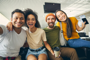 People of mix race smiling and feeling happy in the indoors