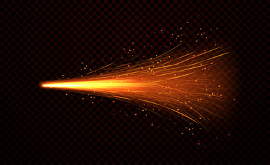 Shower of fiery sparks from welding metal over a dark background, realistic colored vector illustration
