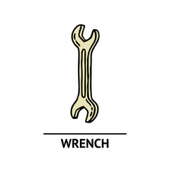 Hand drawn wrench icon. Professional labor construction tool with beige and black colors
