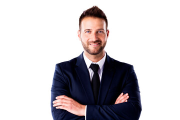 Isolated studio portrait of smiling businessman
