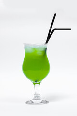 alcohol cocktail with straw isolated on white background