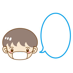 マスクをつけた男性の顔アイコン　吹き出し付き