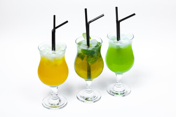 alcohol cocktail with straw isolated on white background