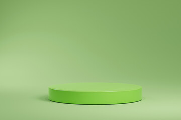 Cylinder podiums green background. Abstract pedestal scene with geometrical. Scene to show cosmetic products presentation. Mock up design empty space,Showcase,shopfront,display case,3d illustration..