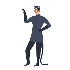 Halloween cartoon character catwoman. Halloween costume. Vector illustration.