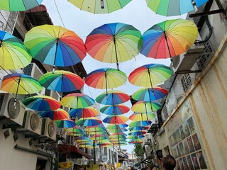 Fototapeta na wymiar colorful umbrellas in the city, Penang, Malaysia 