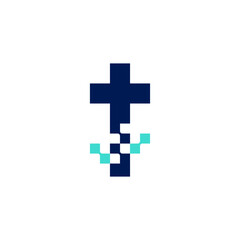 Obraz premium Cross Church Data Pixel Modern Logo Design Element Template