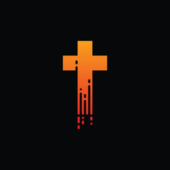 Fototapeta premium Cross Church Data Digital Modern Icon Logo Design Template