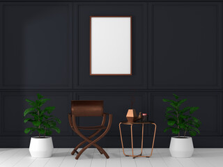 Mockup empty photo frame in living room. 3D rendering.