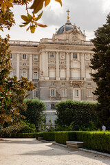Fototapeta premium Beautiful Architecture with yellow leafs in Madrid, Spain in autumn time.
