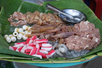 Thai food sea food on banana leaf
