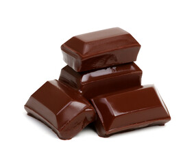 close up of chocolate pieces on white