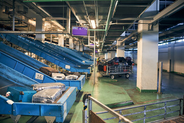 Baggage handling and sorting area at the airport