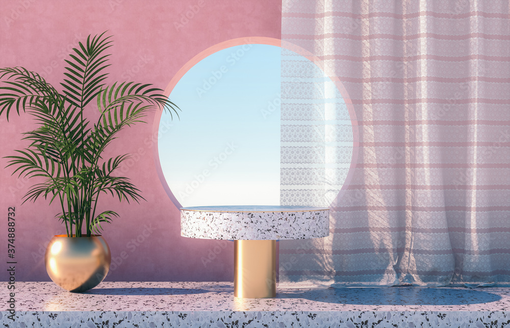 Aufkleber natural beauty podium backdrop for product display with terrazzo texture. 3d rendering.