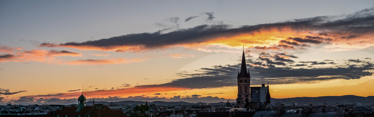 Obraz premium sunset,church, orange sky