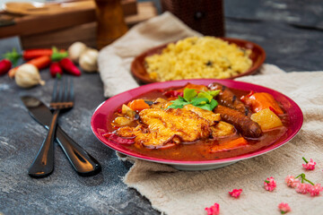 traditional moroccan dish couscous salad with Sausage