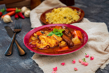 traditional moroccan dish couscous salad with Sausage