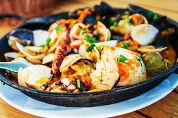 closeup mix seafood Shrimp and Mussels salad