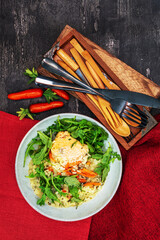 Salmon steak Sorrel sauce and rice
