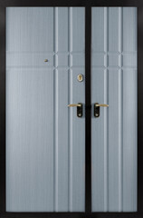 Model of double entrance metal doors isolated on white background