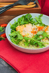 Salmon steak Sorrel sauce and rice