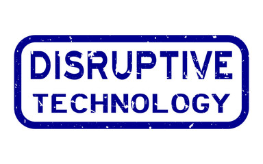 Grunge blue disruptive technology word square rubber seal stamp on white background
