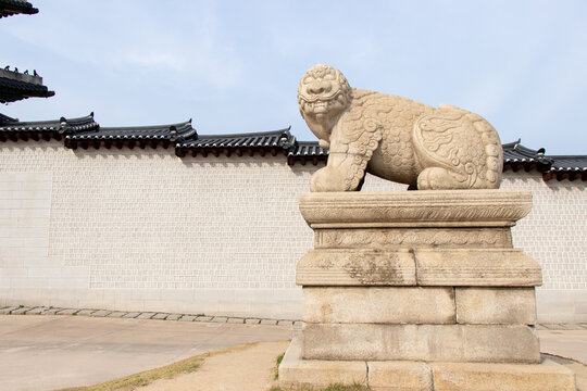 Seoul, South Korea- Oct 25, 2019 : Haechi statue infront of gyeongbokgung palace. Haechi is one of the symbol of Seoul