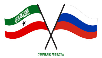 Somaliland and Russia Flags Crossed And Waving Flat Style. Official Proportion. Correct Colors.
