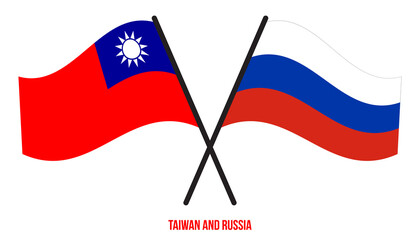Taiwan and Russia Flags Crossed And Waving Flat Style. Official Proportion. Correct Colors.