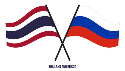 Thailand and Russia Flags Crossed And Waving Flat Style. Official Proportion. Correct Colors.