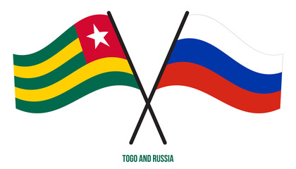 Togo and Russia Flags Crossed And Waving Flat Style. Official Proportion. Correct Colors.