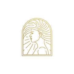 Outline female face profile logo in shape hand drawn with thin lines