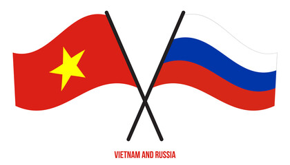 Vietnam and Russia Flags Crossed And Waving Flat Style. Official Proportion. Correct Colors.