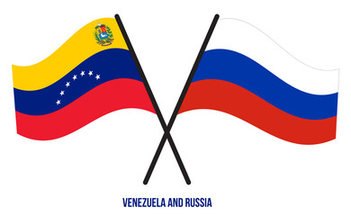 Venezuela and Russia Flags Crossed And Waving Flat Style. Official Proportion. Correct Colors.