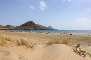 Los Genoveses Beach, fine sand and natural dunes in Cabo de Gata, Almeria, Spain