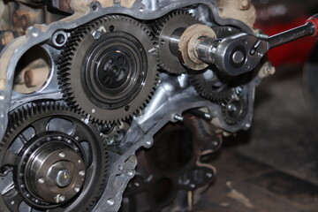 Fototapeta premium The mechanic is checking the engine.