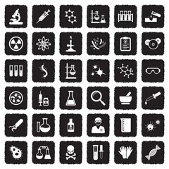 Chemistry Icons. Grunge Black Flat Design. Vector Illustration.