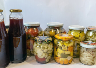 glass jars with canned vegetables, autumn