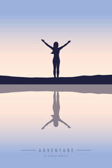 Fototapeta na wymiar lonely girl by the lake at sunset vector illustration EPS10