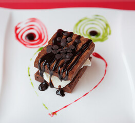 Vanilla Ice Cream Chocolate Brownie With Chocolate Sauce