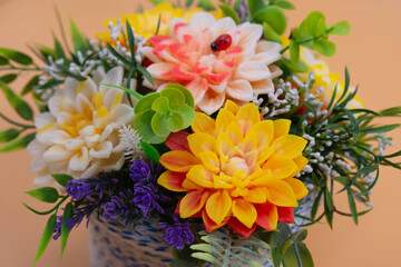 beautiful bouquet of flowers. flowers in a pot. artificial bouquet