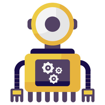 
Microbot Technology, Ai Robot Process Icon In Flat Vector, Ai Humanoid Concept   
